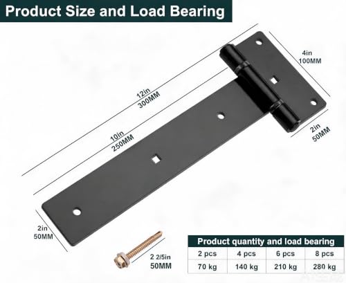 12in T-Strap Gate Hinges,180°Open Heavy Duty Tee Hinge - size: Middle