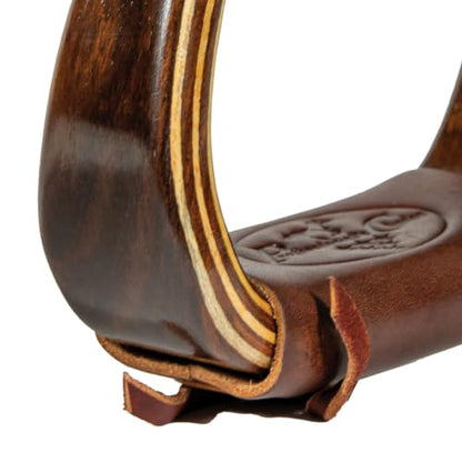 Professional's Choice Wood Horse Riding Stirrups | Leather Tread, Stainless Steel Hardware, Smoothed Edges, Glossy Western Finish - color: Dark Wood, size: 2"