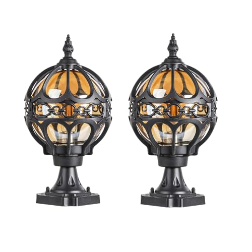 Outdoor Sphere Post Lights Fixtures, Waterproof Anti-Rust Outdoor Post Lights, Outdoor Lamp with Thickened Coating for Driveway, Pathway, Garden (Black, Small-2 Pack)