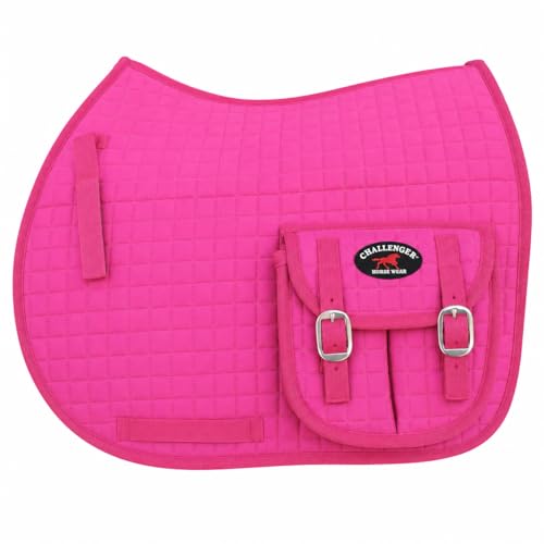 CHALLENGER Horse English Quilted Fleece Padded Dressage Saddle Pad with Pockets 72121-124 - color: Hot Pink, size: Spine 24" Center drop 24"