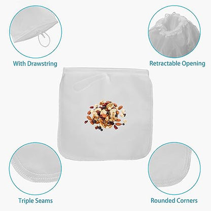 2 Pack Reusable 150 Micron Fine Mesh Bag Nut Milk Bag, Nylon Nut Bag Strainer for Straining FruitJuice,Apple Grape Wine Press,NutMilk,Yogrut,Doufu,Almond, Coffee with Drawstring (11.8x11.8in)