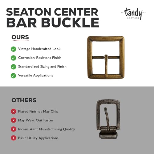 Tandy Leather Seaton Center Bar Buckle - Reliable Strap Buckle for Leather Belt Making Leather Craft Projects - Sturdy Metal Hardware for Belts, Guitar Straps, Bags - 1-1/2"
