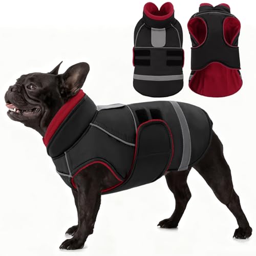 Dog Coat, Large Dog Jacket, Winter Coat with Hook & Loop Closure - color: Black, size: Large