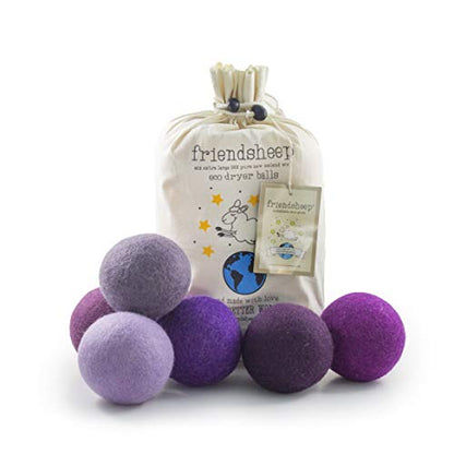 Friendsheep Wool Dryer Balls, Organic Reusable Fabric Softener Alternative for Laundry, Handmade, Fair Trade, Hypoallergenic, Eco-Friendly, Plastic-Free (6 Pack XL - Purple Haze) | Reusable fabric softener alternative Organic wool, handmade, fair trade, h