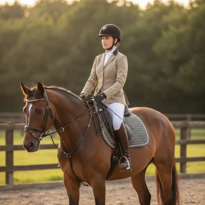 Premium English Horse Saddle Pad, Quilted Square Design, Available in Pink, Mint Green and Red etc, All-Purpose with Girth Straps (Hunter Green) - color: Hunter Green
