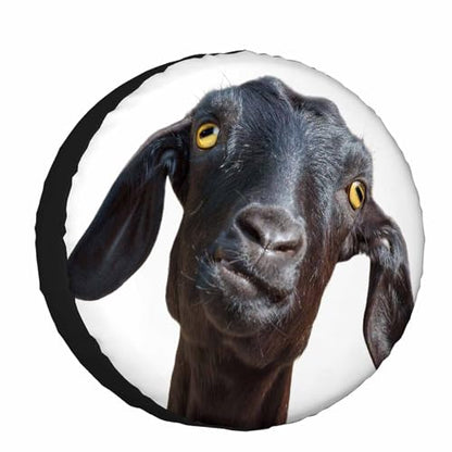 Black Goat Spare Tire Cover Cute Funny Goat Portrait with Humorous Face and Yellow Eyes Polyester Universal Wheel Tire Cover for Trailer Camping Weatherproof for Rv SUV Truck Camper Travel 15 inch - size: 15 inch