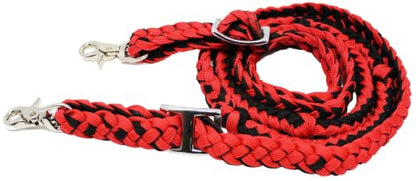 CHALLENGER Roping Knotted Horse Tack Western Barrel Reins Rein Nylon Braided 8 Ft. Black WH 60703 - color: Red/Black