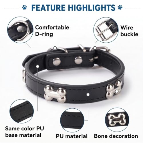 Adjustable PU Leather Dog Collar with Color Matched Bell,Black L - color: black, size: 11.5-15 Inch