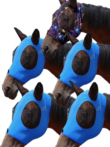 Mask Tech 5 Pieces Horse Fly Masks with Ears, Stretchy Elastic Mesh Fly Masks, 3D Eye Clearance, UV Protection-Large,Combo 18 - color: Combo 18, size: Large