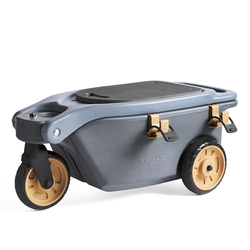 Step2 EverTough Garden Hopper Rolling Gardening Cart with Seat, Heavy-Duty Wheels, Tool Storage, Durable Resin Yard Wagon, Easy to Clean, 300 lb Capacity