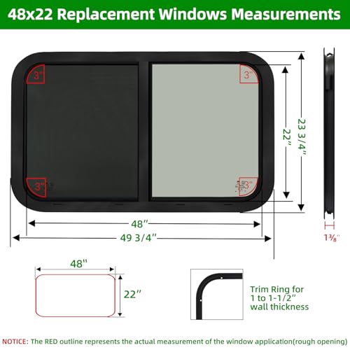 48"W x 22"H RV Windows for Cargo Trailer Camper,Tinted Horizontal Sliding - size: 48"W x 22"H
