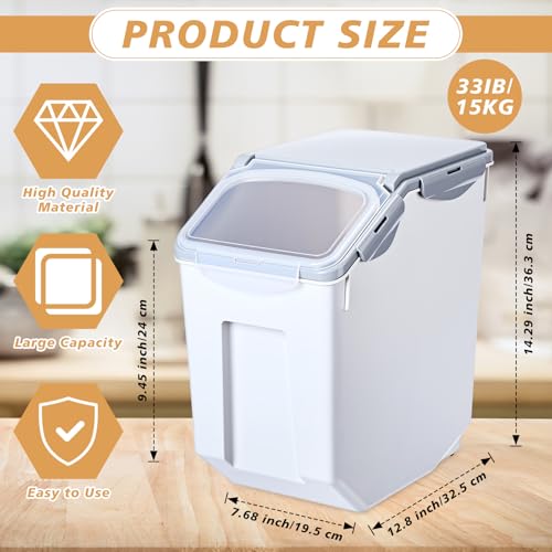 Umigy 4 Pack Rice Storage Container With Wheels Plastic Airtight Lid Flour Container Bin for Dog Pet Cereal Grain Dry Food, 15 Liter / 30 lbs (Gray) - color: Gray