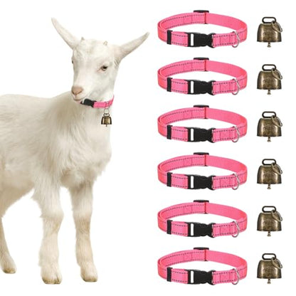 M METERXITY 6-Pack Reflective Goat Collars with Bells, 13.8"-20.5" Polyester Adjustable Pet Collar with Anti-Lost Grazing Copper Bell for Small Farm Animal/Sheep/Cow/Goat [Rose Red] - color: Rose Red