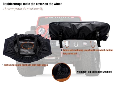 Eudora Waterproof Small Winch Cover for 2500-5500 lb Electric Winches | Heavy-duty vinyl sheds rain, resists UV, frost, dust; elastic hem and straps secure ATV UTV trailer winches against wind