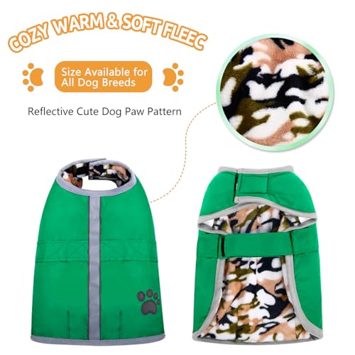 Queenmore Dog Winter Coat, Cold Weather Fleece Dog Jacket, Small Dog Coat - color: Green, size: X-Small