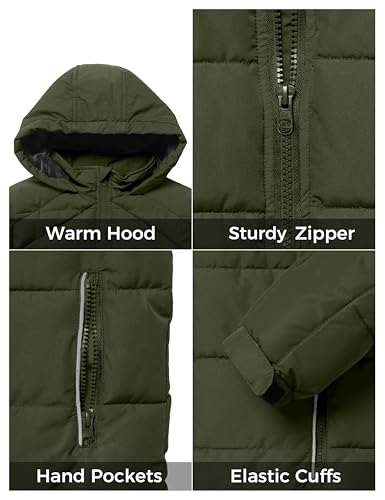 ZSHOW Boys' Puffer Jacket Soft Fleece Lined Winter Coat Outerwear Jacket - color: Amry Green, size: 14-16