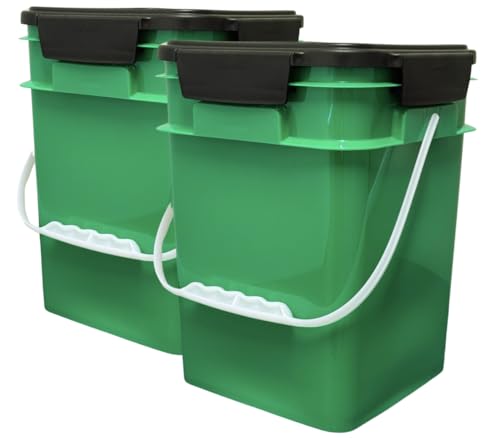 House Naturals 4 Gallon Square Food Grade Plastic Bucket with Lid, Made in USA (Pack of 2) BPA Free (Green) - color: Green