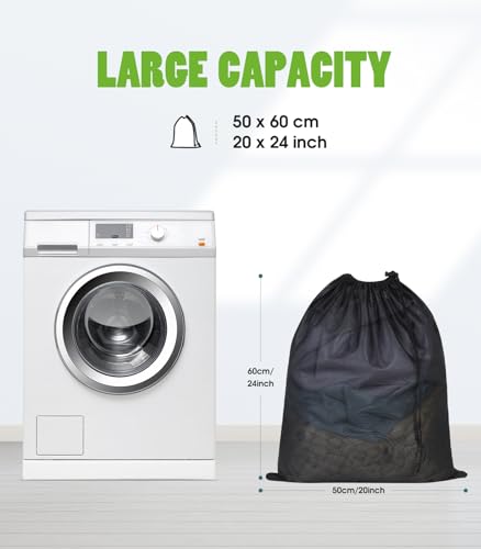 OTraki 20x24 inch Mesh Laundry Bags 2 Pack Fine Mesh Heavy Duty Drawstring Bag Washable Medium Toy Sack Washing Bag for Home Dorm Hotel Camp Beach Travel Storage Don't Drying, Melting 140-176℉ Black - size: 20 x 24 inch