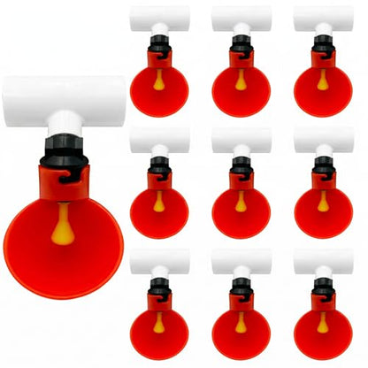 10 Pack Automatic Chicken Waterer Cups with 1/2" PVC Tee Fitting, Chicken Water Feeder Chicken Waterer Cups for Chicken Quail Pigeon Duck