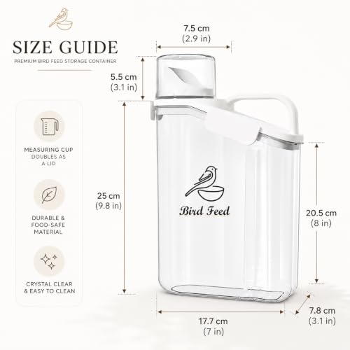 Bird Seed Storage Container,2.8L Airtight Bird Food Container with Handle and Measuring Cup,Portable Pet Food Container for Wild Bird Sunflower Seed-BPA Free Transparent/White - color: WHITE BIRD