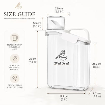 Bird Seed Storage Container,2.8L Airtight Bird Food Container with Handle and Measuring Cup,Portable Pet Food Container for Wild Bird Sunflower Seed-BPA Free Transparent/White - color: WHITE BIRD