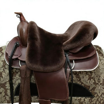 Sheepskin Saddle Seat Cover，Genuine Sheepskin Western Saddle Pad - color: Brown