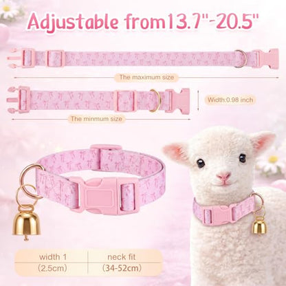 Goat Collar with Copper Bell Set for Sheep Lambs Pygmy Goat,Pink Bow