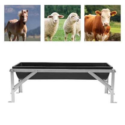 Livestock Feed Trough with Stand, 35L/9.25Gal Capacity Livestock Water Trough with Triangular-Structure Stand 39" Long Portable Farm Animal Feeder for Calves, Pigs, Sheep and Horses (Black) - color: Black