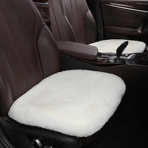 2 Pack White Fuzzy Sheepskin Car Seat Covers for Soft Genuine Wool Cushion - color: White