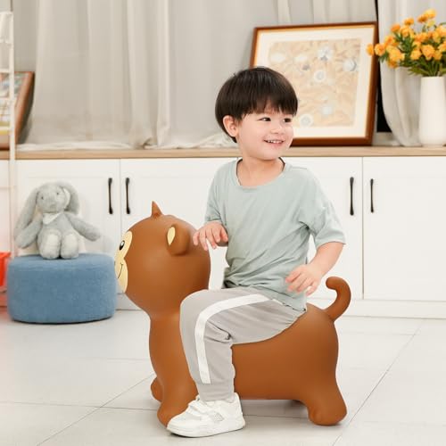 INPANY Bouncy Monkey Hopper Toys, Kids Ride on Rubber Bouncer | Eco-Friendly PVC, Low Center Gravity, Cute Cartoon Design, Load 100 Lbs, Learn & Exercise & Active Fun, Gifts for 2-4 Kids - color: Brown Monkey