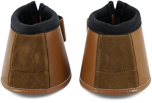 Jeereal No Turn Bell Boots Hoof Protection,Shock Absorbing, Water-Repellent,with Anti-Spin Fastening System |Neoprene,Waterproof Cloth,Genuine Leather (Brown, Cob (Medium)) - color: Brown, size: Cob (Medium)