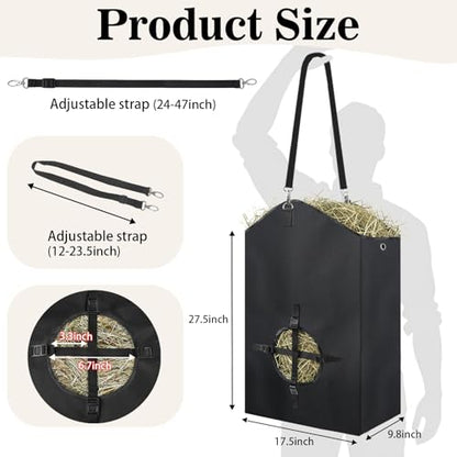 2 Pcs Hay Bags for Goats, 27.5" x 17.5" x 9.8" Hay Feeder, Plastic Buckle - color: 2 Pcs without storage bag