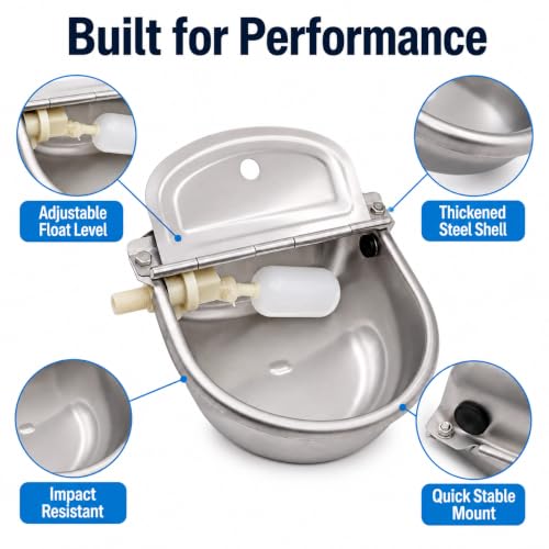 Dog Water Bowl Dispenser, Automatic Pet Water Dispenser, 3L Outdoor Stainless Steel Drinking Trough, Livestock Waterer with Float Valve and Drain Hole for Horses, Goats and Cattle
