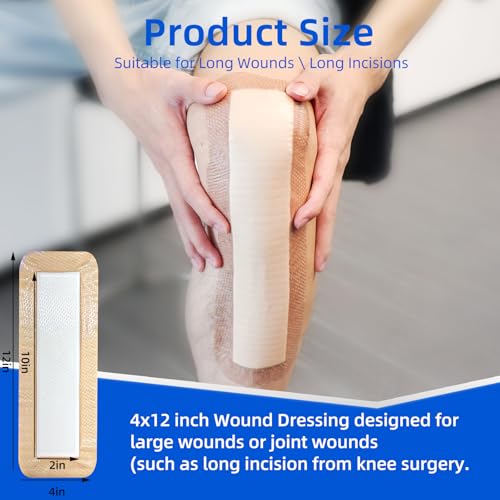 Niceful Ultra Soft Silicone Foam Dressing 4"x12", 3 PCS, for Knee Surgery | Extra Long Ultra-Soft Silicone, Knee/Shoulder/Elbow Joints, 15X Absorbency, Post Knee Replacement, Waterproof Flexible - size: Ultra Soft 4"x12"(3PCS)