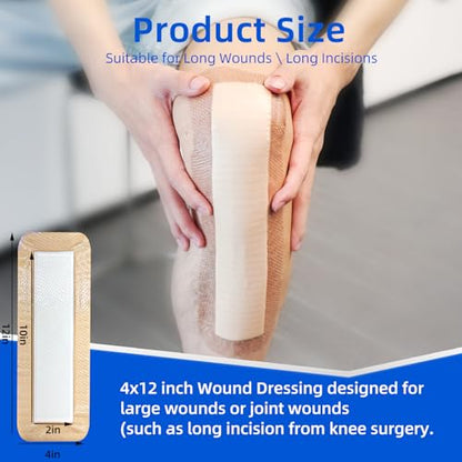 Niceful Ultra Soft Silicone Foam Dressing 4"x12", 3 PCS, for Knee Surgery | Extra Long Ultra-Soft Silicone, Knee/Shoulder/Elbow Joints, 15X Absorbency, Post Knee Replacement, Waterproof Flexible - size: Ultra Soft 4"x12"(3PCS)