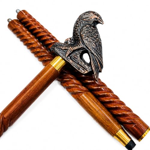 Handmade Solid Brass Head Handle Vintage Style Antique Wooden Walking Stick Cane Gift (3 Fold Wooden Walking Cane) - style: Bald eagle walking stick
