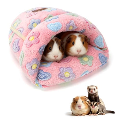 YUEPET Guinea Pig Bed Cuddle Cave, Warm Fleece Hideout, Pink Flower - color: Pink Flower, size: 1PCS