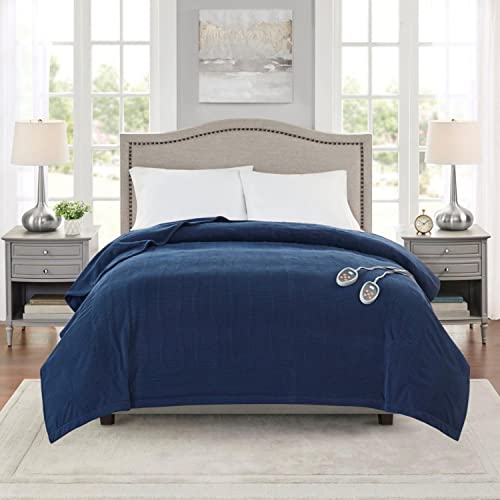 Beautyrest Heated Blanket Twin, Micro Fleece Electric Blanket, Navy - color: Navy, size: Twin