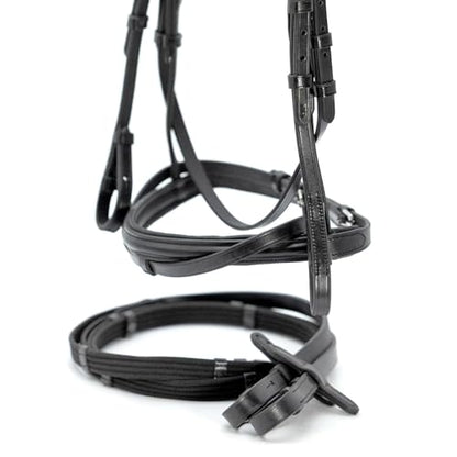 Jeffers Uniquely English Leather Horse Bridle with Reins, Padded Crown, Adjustable Noseband, English Bridle Tack for Hunter, Jumping, Dressage, Riding - size: Oversize
