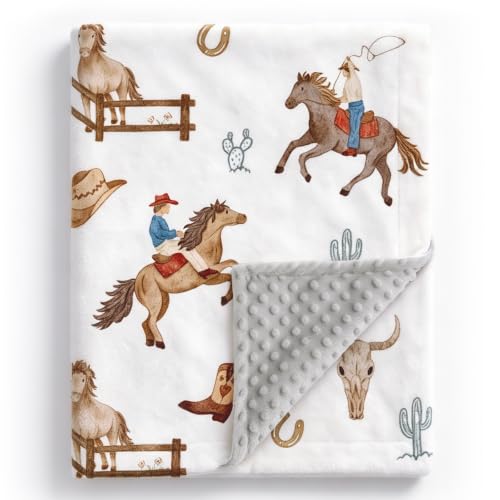 HOMRITAR Cowboy Baby Blanket for Boys Double Layer Dotted Backing - color: Cowboy, size: 30 x 40 Inch (Pack of 1)