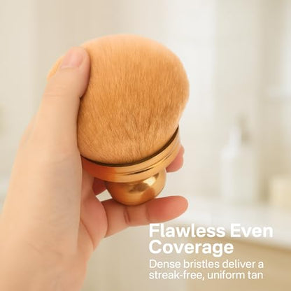 Kabuki Self Tanner Brush – Round Dome Blending Brush for Face & Body, Palm-Grip Applicator for Smooth, Streak-Free Tan | Soft Synthetic Bristles, Washable & Reusable (Gold) - color: Gold