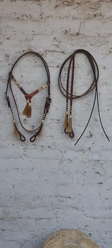 Leather Bridle Western Tack Full Grain Leather Adjustable Bridle for Horse Horse Knotted Browband Headstall with Reins 78Rawhide - Brown