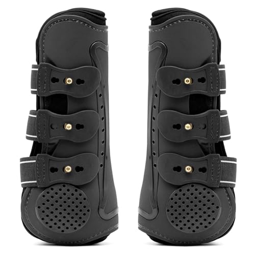 Jeffers Uniquely English Open Front Tendon for Horses, Pair, Medium - Ventilated Neoprene Horse Leg Protection for Tendons & High Impact Support, Jumping & Competition Riding Equine Boots - Black