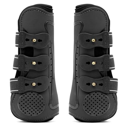 Jeffers Uniquely English Open Front Tendon for Horses, Pair, Medium - Ventilated Neoprene Horse Leg Protection for Tendons & High Impact Support, Jumping & Competition Riding Equine Boots - Black