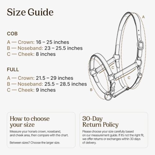 Genuine Leather Horse Halter – Padded Crown, Brass Hardware
