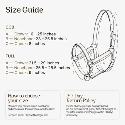 Genuine Leather Horse Halter – Padded Crown, Brass Hardware