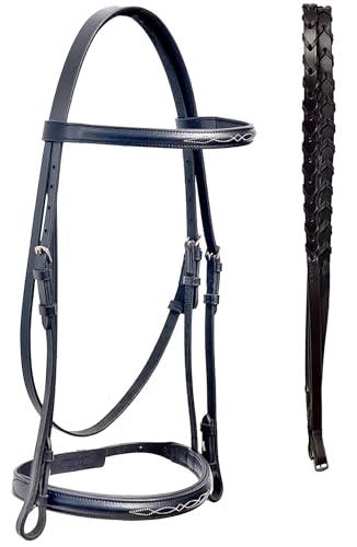 CHALLENGER Fancy Stitched Hunter Bridle Laced Reins Snaffle English Horse Bridle 803SS01 - color: Black, size: Cob