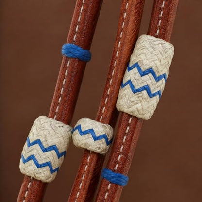 CHALLENGER USA Horse Western Tack Leather Rawhide Romal Reins 66RT36 - color: Tan Royal Blue