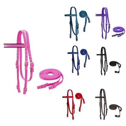 Tahoe Tack Double Layer Nylon Full Horse Headstall with Split Reins - color: Pink, size: Cob (Medium)
