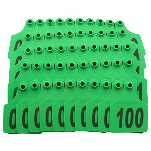 100PCS Cattle Ear Tags 001-100 Numbered Plastic Farm Identification - color: Green